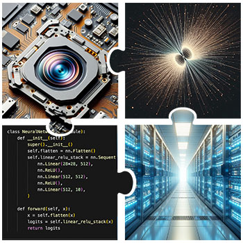 Interlocking puzzle pieces of physics data, sensors, code, and computers